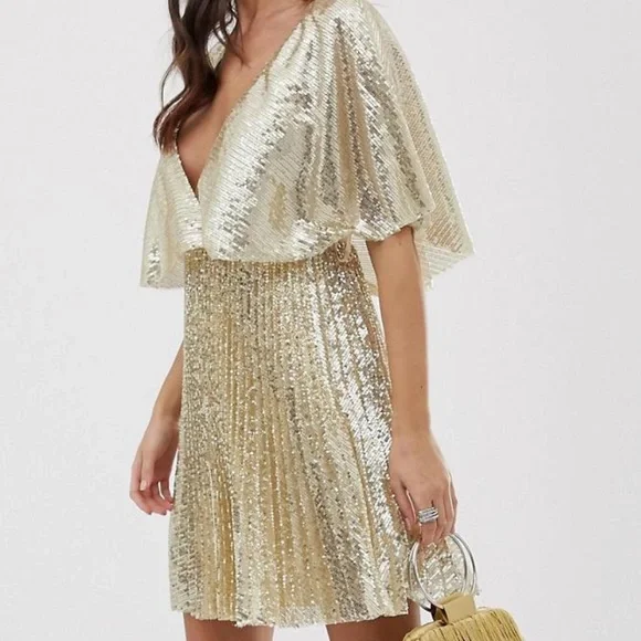 ASOS Design flutter sleeve mini dress in all over sequin-Multi